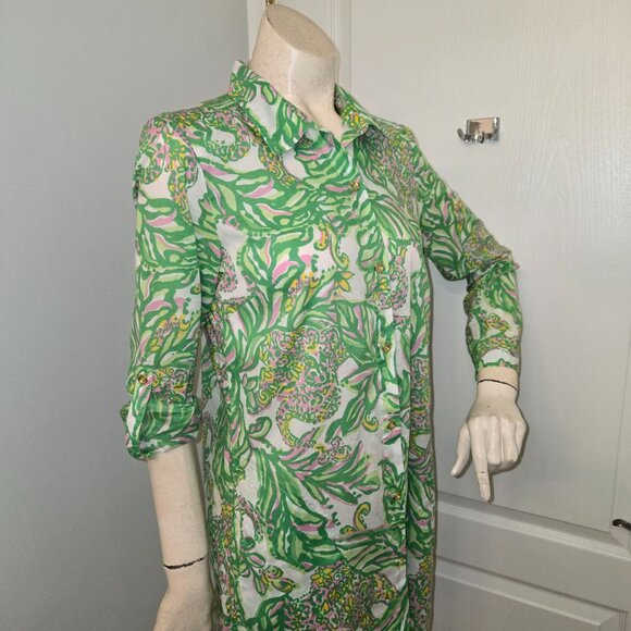 Lilly Pulitzer Shirt Dress Tunic Green and Pink Long sleeve Colorful - Picture 5 of 15